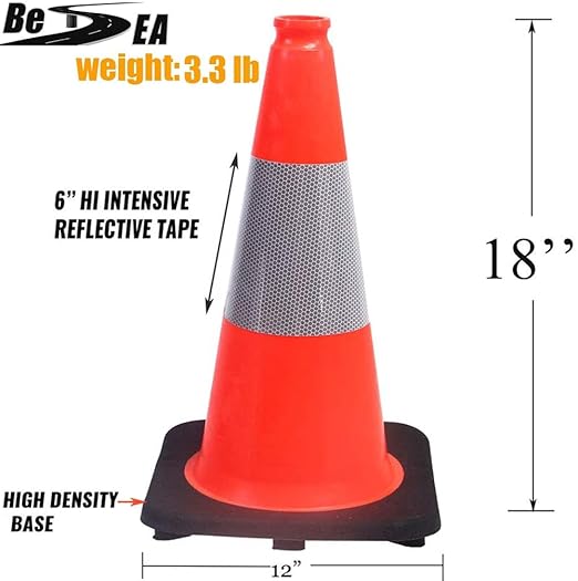 BESEA 18 Inch Orange PVC Traffic Cones - Image 2