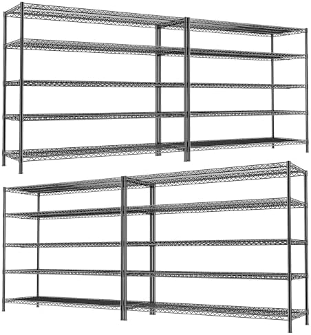 REIBII 55.5" W Storage Shelves 3200LBS Wire Shelving Unit 5 Tier Metal Shelving Heavy Duty Garage Shelving Metal Shelves for Storage Rack Adjustable Pantry Shelf, 55.5" W X 18''D X 71" H, 4PCS by REIBII