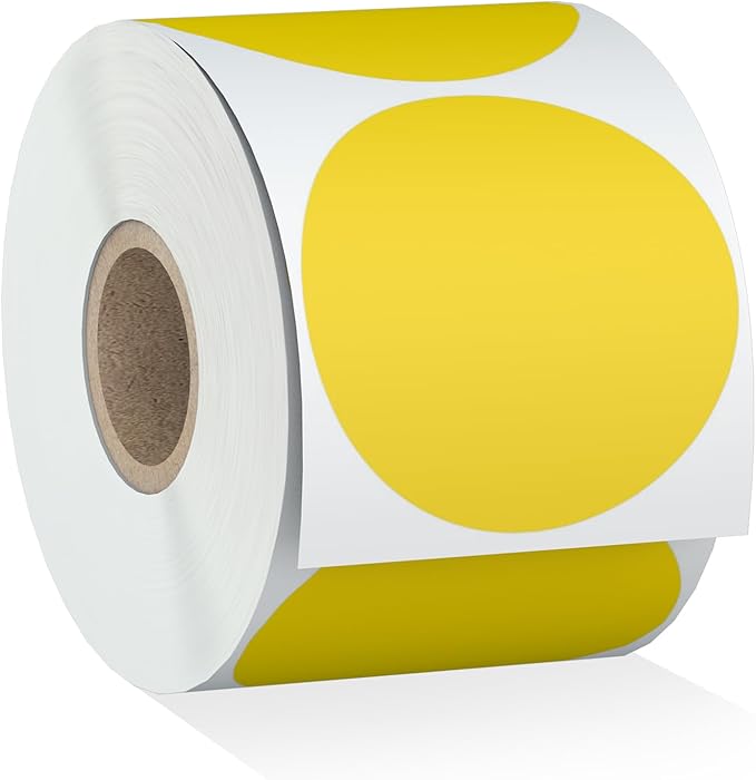 Misofuki 2" 750 Labels Yellow Circle Direct Thermal Stickers Labels Roll by Misofuki