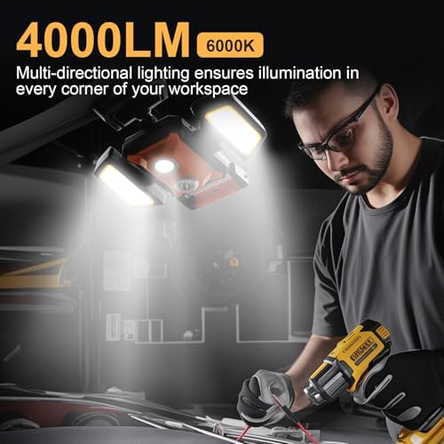 Tresda 4000LM LED Work Light Rechargeable with Clamp, 40W Magnetic Work Light Battery Powered with 5 Light Modes, 350° Rotation, Portable Job Site Lighting for Construction Site,Workshop,Car Repairing - Image 2