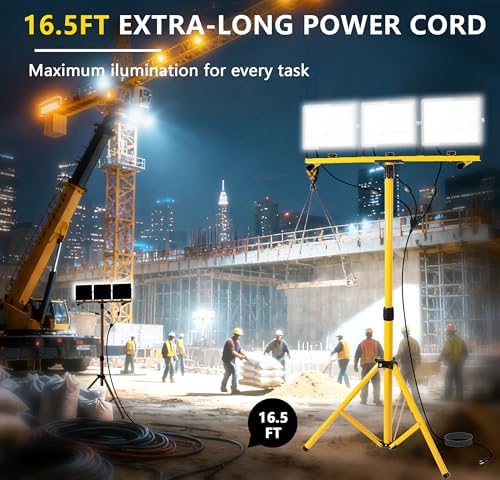 45000 Lumen LED Work Lights with Stand - 3 Head Portable Work Light on Stand - IP65 Waterproof Tripod Work Lights for Outdoor Indoor Job Site Workshop Garage Construction Site Lighting - Image 2
