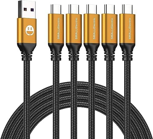 Short USB C Cable 1ft, 5 Pack Type C to USB A Cord, Braided Fast Charging by SMALLElectric