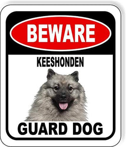BEWARE KEESHONDEN GUARD DOG Aluminum Composite Outdoor Sign 8.5" x10" Metal Security Notice for Yard, Fence, Porch, Property, and Business – No Trespassing, Warning, Attack Dogs, Protection by WorkHouseSigns