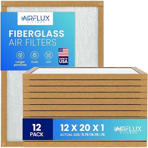 Fiberglass Air Filter -12x20x1Air Filter 12 Pack - Non Pleated 12"x20"x1", AC Filters for Home, Fiberglass, HVAC filters, Heater, Furnace Catcher for Dust - 1 YEAR SUPPLY by Unknown