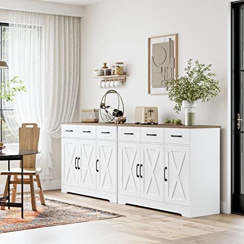 HOSTACK Kitchen Buffet Cabinet with Storage, Sideboard Coffee Bar, White - Image 5