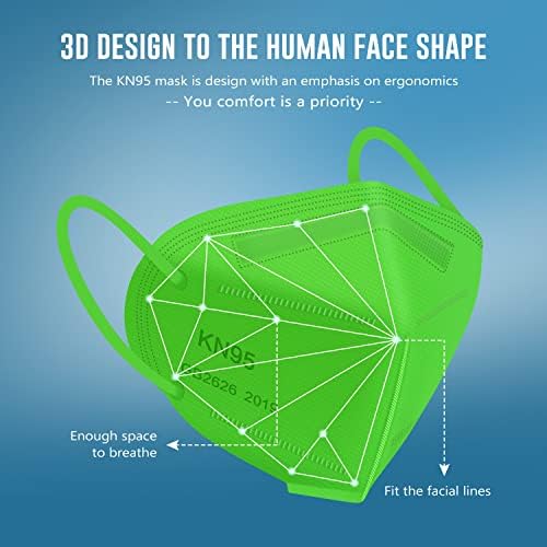 WWDOLL KN95 Face Mask 50 Pack, 5-Layers Breathable KN95 Masks, Green - Image 2