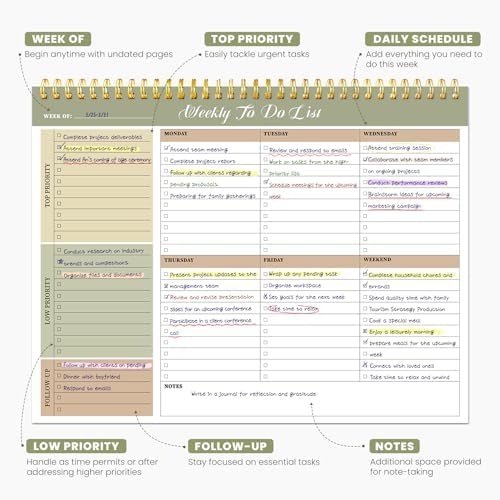 Weekly To Do List Notepad with 52 Undated Sheets（8.5"×11"）6 Pack - Undated Weekly Planner Notepad for Office Desk Accessories and Supplies - Forest Shades - Image 3