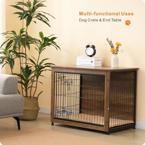 DWANTON 32.5" Dog Crate Furniture with Cushion, Wooden Kennel Table Indoor - Image 7