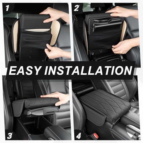SINGARO Car Center Console Cover Pad, Universal Leather Waterproof Thick Arm Rest Cover for Car with 2 Storage Bags, Car Interior Accessories for Most Vehicles, Cars, SUVs, Trucks (Black) - Image 4