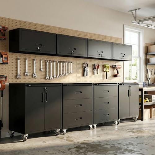 Garage Cabinet System | Heavy Duty Steel All-in-One Modular Garage Cabinet Set for Ultimate Workshop Organization | Easy Assembly Garage Storage Cabinets & Tool Bench by VIYET