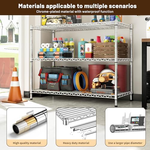 DurayLoly Heavy Duty 3-Tier Metal Shelving Unit, Adjustable Shelves, Chrome - Image 7