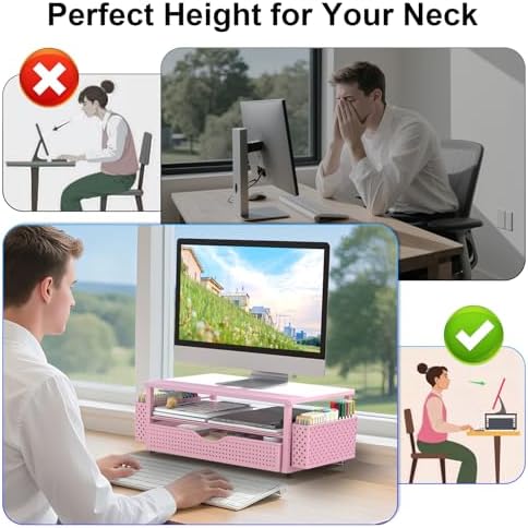 Spacrea Desk Organizers and Accessories, Printer Stand with Storage, Pink - Image 4