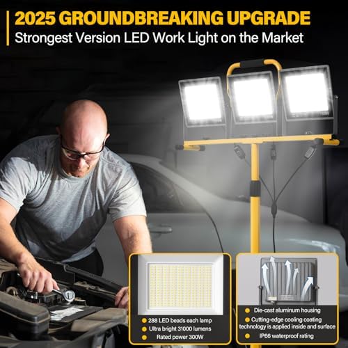 GoBright Portable LED Work Lights with Stand, 31000Lumen 3 Head Work Lights - Image 3