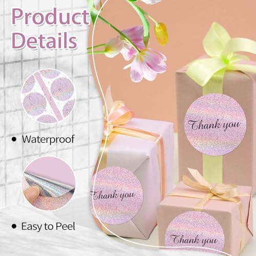 3 Inch Holographic Thermal Labels,Round Thermal Printer Labels,Waterproof Thermal Printer Stickers for DIY Logo Design,Name Tag,QR Code,Thanks Card 150 Labels/Roll (Pink dots) - Image 3