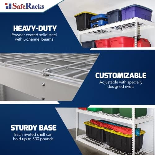 SafeRacks Steel Garage Shelving Rack, 300lb/Shelf, White (24x48x84) - Image 5