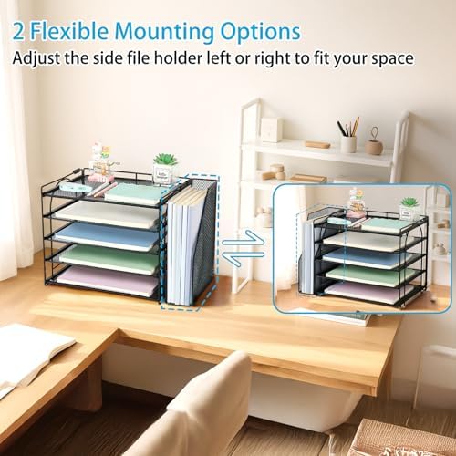 AUPSEN Desk Organizers and Accessories, 5-Tier Desktop Paper File Organizer with Removable File Holder, Desk Accessories & Workspace Organization for Home Office Supplies (Black) - Image 3