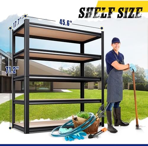 3-Pack 71" H x 46" W x 18" D Garage Shelving Unit,Heavy Duty Metal Storage Shelves, Total Capacity, 5 Tier Adjustable Boltless Steel Rack, Freestanding Organizer for Warehouse, Pantry, Shop, Black - Image 3