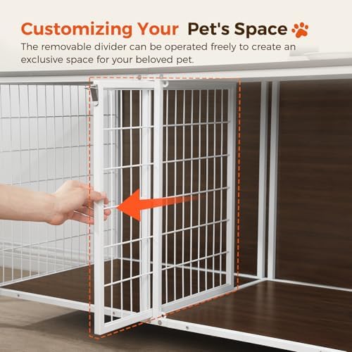 MAHANCRIS Dog Crate Furniture for 2 Dogs, 43.3" Dog Kennel with Removable Divider, Heavy Sturdy Dog Furniture Style Double Cage for Small Medium Dogs, Indoor Pet House End Table, White and Walnut - Image 5