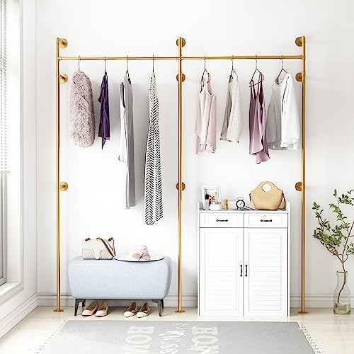 ORSENIGO Industrial Pipe Clothing Rack, Heavy Duty Metal Clothes Rack with Double Rods for Hanging Clothes, Wall Mount Space-Saving Garment Display Rack - Image 2