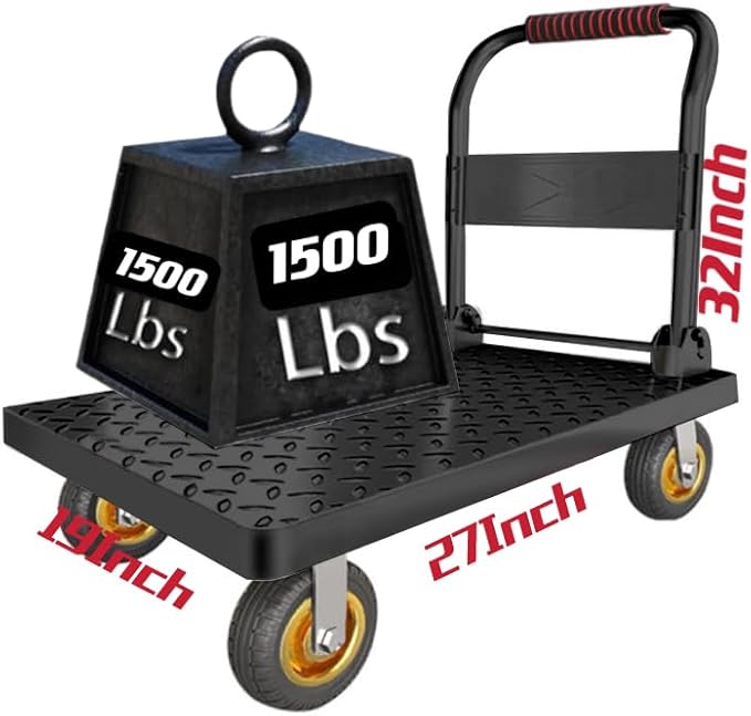 Heavy Duty Platform Truck Flat Cart Hand Trucks, 1500 to 2000Lbs Steel Push - Image 2
