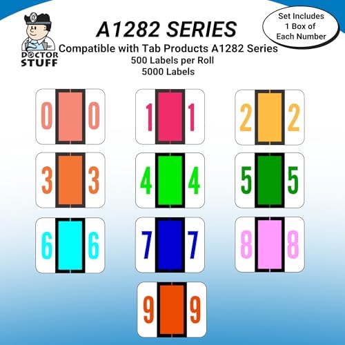 Doctor Stuff - File Folder Labels, Complete Set of Numbers 0-9, Tab Products 1282 Match - A1282 Series Chart Stickers, 1" x 1-1/4", 1 Each of 10 Rolls, 500/Roll - Image 4