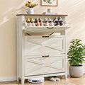 VASAGLE Farmhouse Shoe Cabinet, Narrow Storage Organizer, 3 Flip Drawers by VASAGLEbySONGMICSHOME