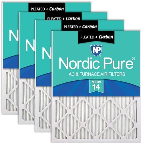 Nordic Pure 18x20x1 (Actual Size: 17 1/2 x 19 1/2 x 3/4) Pleated Air Filters MERV 14 Plus Carbon 4 Pack by NordicPure