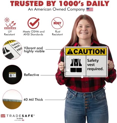 TRADESAFE Caution Safety Vest Required Sign, Aluminum PPE Safety Signs - Image 2