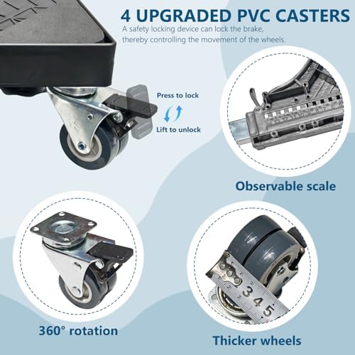 Adjustable Mobile Base (4 Locking Wheels + 4 Support Feet) - Heavy Duty 660lbs Load Stand for Washer, Dryer, Refrigerator, Furniture | 24-31" Telescopic Dolly Cart with Anti-Slip Pads (Black) - Image 3
