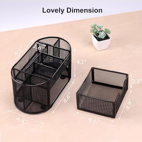 EOOUT Desk Organizer Black Mesh Pencil Holder 8 Compartments 1 Drawer - Image 2