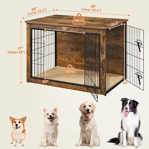 Yaheetech 38in Wooden Dog Crate Furniture w/Cushion for Medium/Large Dogs - Image 3