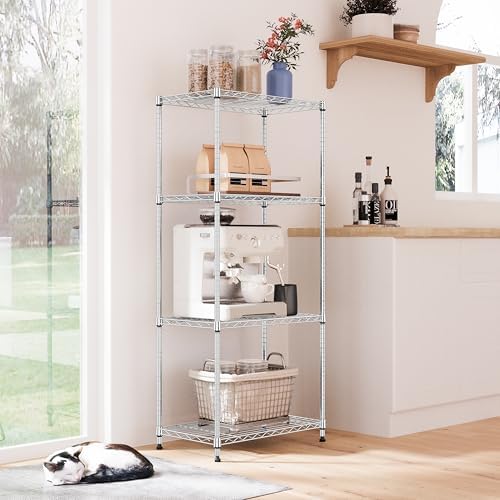 IZEUK 4-Tier Chrome Metal Storage Shelves, Adjustable Wire Shelving Unit Organizer for Kitchen, Bathroom, Home, 1000 lbs, 13.7" D x 23.6" W x 53.4" H - Image 6