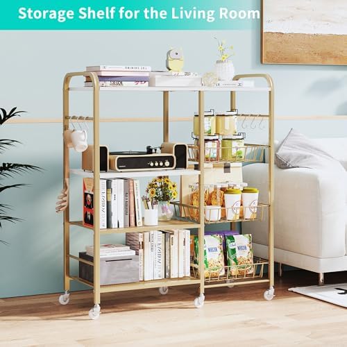 HapiRm Rolling Kitchen Microwave Cart - 4 Tier Microwave Table Stand with Pull-Out Baskets, Coffee Bar Baker's Rack with Wheels Rolling Storage Cart Organizer Shelf for Living Room Office, Balcony - Image 5