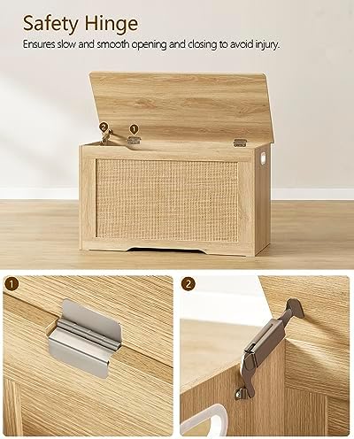 usikey 29.5” Storage Chest, Storage Bench with Storage, Toy Box with 2 Safety Hinges, Toy Chest for Bedroom, Shoe Bench, Supports 220 lb, for Living Room, Entryway, Natural - Image 7