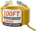 PlugSaf 14/3 AWG 100 FT Extension Cord, Heavy Duty Extension Cord, Yellow by PlugSaf