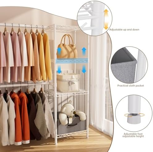 Golpart Heavy Duty Clothing Rack with Adjustable Shelves Clothes Wardrobe - Image 5