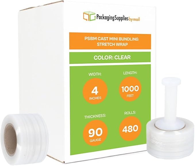 PSBM 480 Rolls 4 Inch x 1000 Feet 90 Gauge Mini Stretch Film/Wrap by PackagingSuppliesbymail