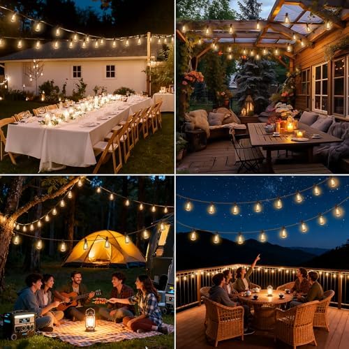Solar String Lights Outdoor Waterproof with Remote & Timer, LED Shatterproof ST38 Bulbs, USB & Solar Powered Patio Lights for Backyard, Porch, Garden, Wedding, Christmas Decor (66FT) - Image 6