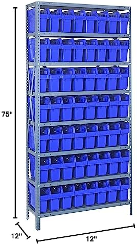 Quantum Storage Systems 1275-SB801BL Solid Heavy Duty 8 Shelves 56 STORE-MAX Blue Bins 75" H x 36" W x 12" D - Image 2