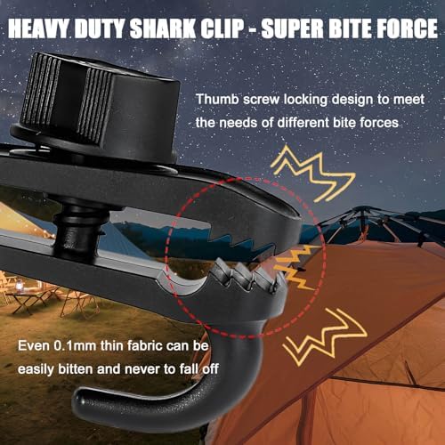 Tarp Clips Clamps Heavy Duty Lock Grip with Bungee Cords, Shark Shade Cloth Backdrop Tent Large Clip with Hook Accessories for Garden Outdoor Pool Cover Tarp Tie Downs Canvas Solar RV Awning - Image 3