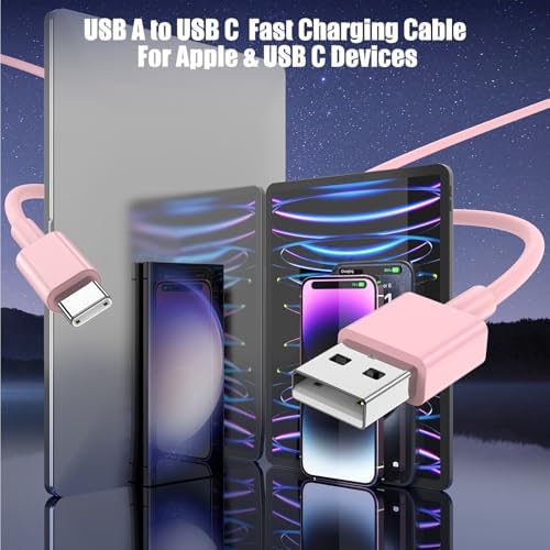 3-Pack Pink [3.3FT+3.3FT+6FT] USB A to USB C Cable，USB to USB C Car Carplay Cable for iPhone 16 15 Pro Plus Pro Max，for iPad Pro/Air/Mini，for Samsung S24/S23/S22/S21，for MacBook Pro/Air and More - Image 3