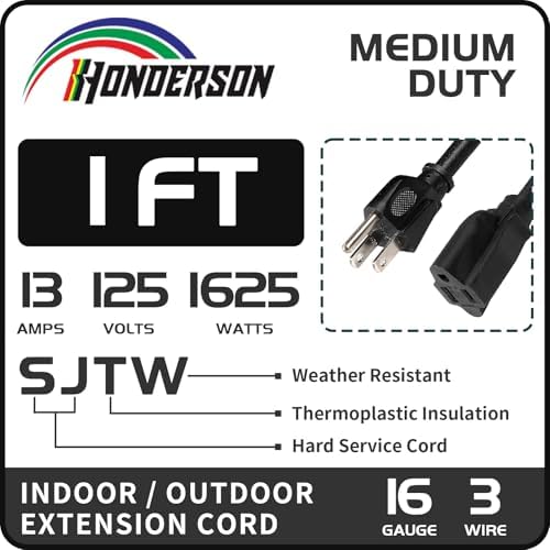 16 Gauge Extension Cord, 1 FT 3 Prong Heavy Duty Power Cord - Image 2