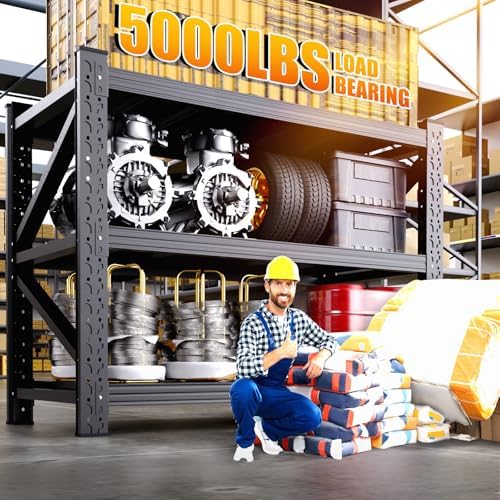 4 Set 5000LBS Heavy Duty Storage Shelves, Adjustable Garage Shelving Unit, Rust Proof Large Metal Storage Rack, 20"Dx59"Wx54.3"H Industrial Shelving for Warehouse, Basement, Shop, Supermarket - Image 2
