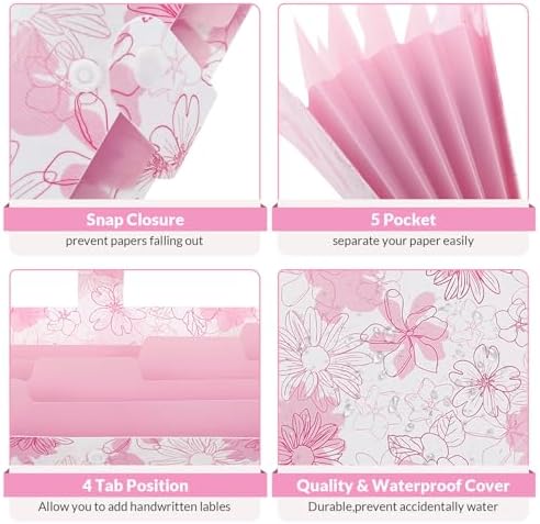 SKYDUE Accordion File Organizer, Floral Expanding File Folders with 5 Pockets, Cute Document Organizer for Paper Bills Receipt Storage, School Office & Hospital Supplies Letter/A4 Size Pink - Image 2