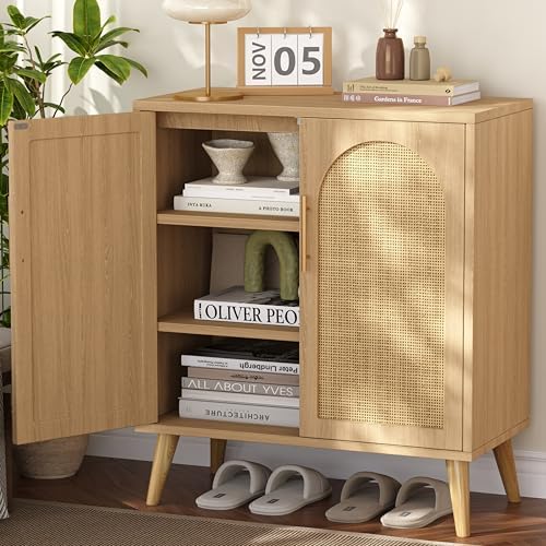 Keehusux 15.7" D Rattan Storage Cabinet with 2 Doors & Adjustable Shelf - Image 6