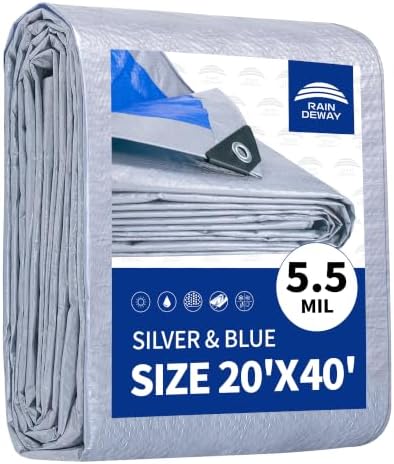 RAINDEWAY Tarps 20x40Ft 5.5 Mil Multipurpose Waterproof Poly Tarp Cover by RAINDEWAY