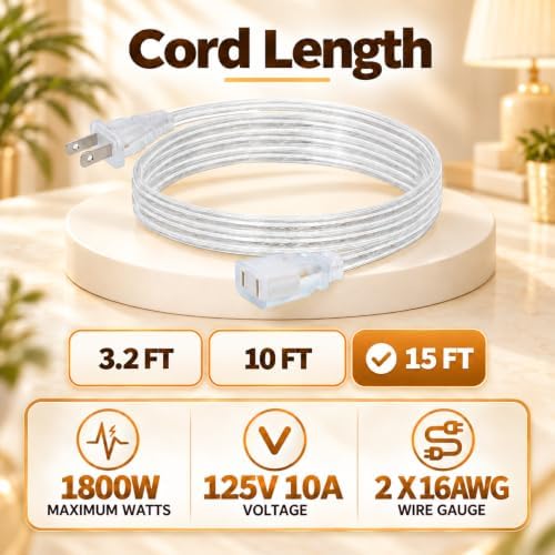 Clear Extension Cord, 15 FT Clear Extension Cord Indoor Thin, 1Pack - Image 2