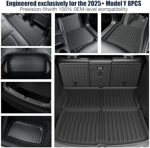 All-Weather Floor Mats Compatible with Tesla Model Y Juniper 2025 2026 (Not for Standard),TPE Set with Trunk Sill Protector & Rear Seat Back Cover, Custom Fit for 5-Seater(8PCS) - Image 3