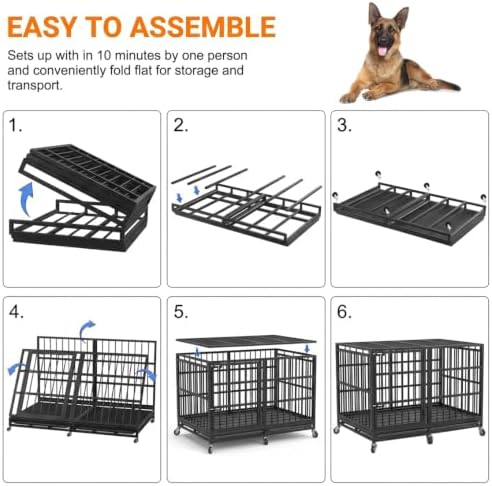 BOLDBONE 48 inch Heavy Duty Indestructible and Escape-Proof Dog Crate Cage Kennel for Large Dogs, High Anxiety Dog Crate with Removable Plastic Pan and Wheels, Extra Large XL XXL - Image 6