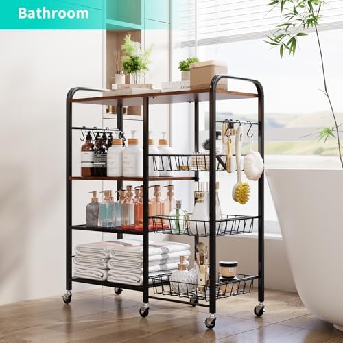 HapiRm Rolling Kitchen Microwave Cart - 4 Tier Microwave Table Stand with Pull-Out Baskets, Coffee Bar Baker's Rack with Wheels Rolling Storage Cart Organizer Shelf for Living Room Office, Balcony - Image 6